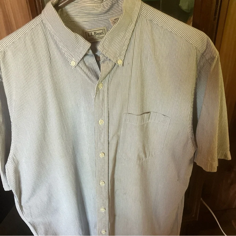 L.L. Bean Casual Blue and White Button Down Shirt - Picture 4 of 8